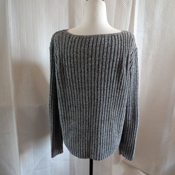 Liz Claiborne Liz & Co Vintage Grey Cable Knit Sweater Metallic Thread Medium - Picture 2 of 11